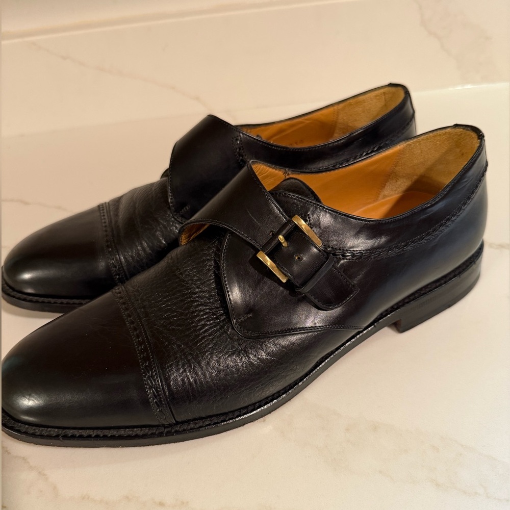 MEZLAN Shoes Mens 10 M Black Leather Monk Strap Istanbul Dress Loafers Spain